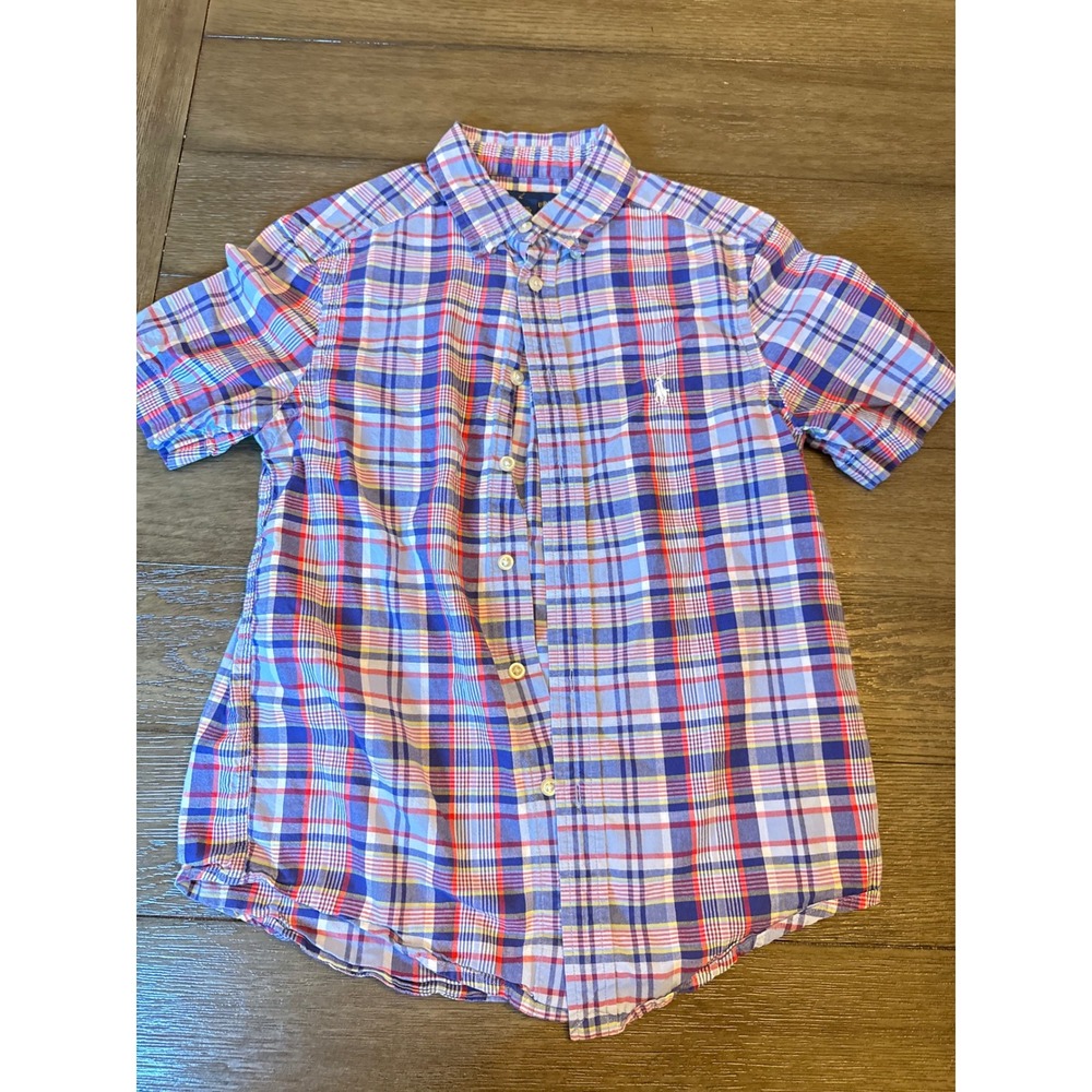Ralph Lauren Button Down Kids Medium 10-12 Plaid Short Sleeve Cotton Shirt